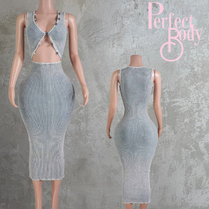 Cement Mineral Wash Midi Dress