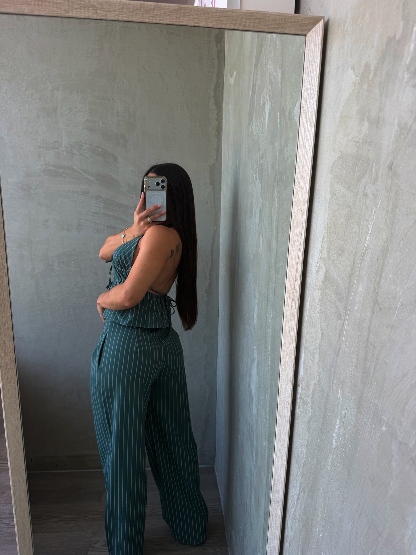Olive Stripes Pants Set
