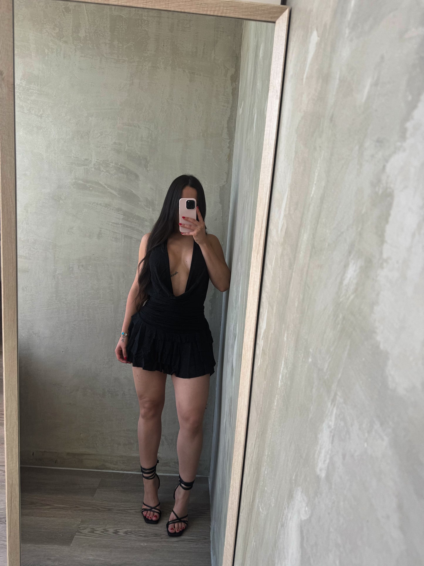 Black Glitter Halter Dress