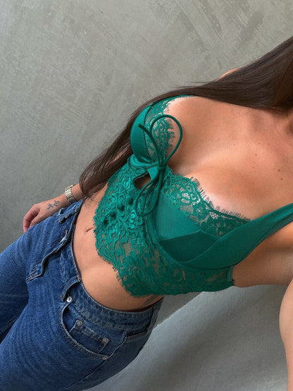 Green Lace Crop Top Corset