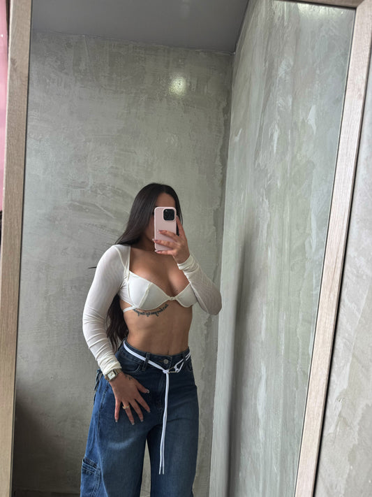 Cream Mesh Bra Top