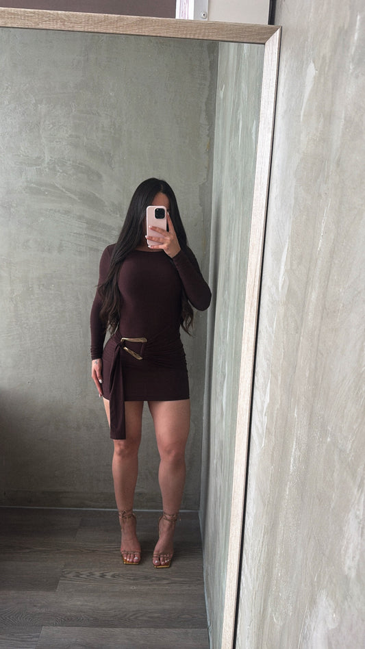 Brown Long Sleeve Dress