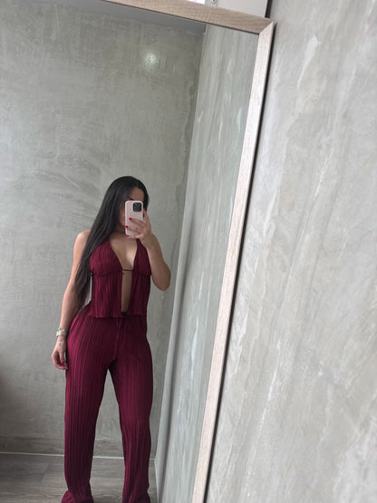 Burgundy Halter Top & Pants Set RESTOCK