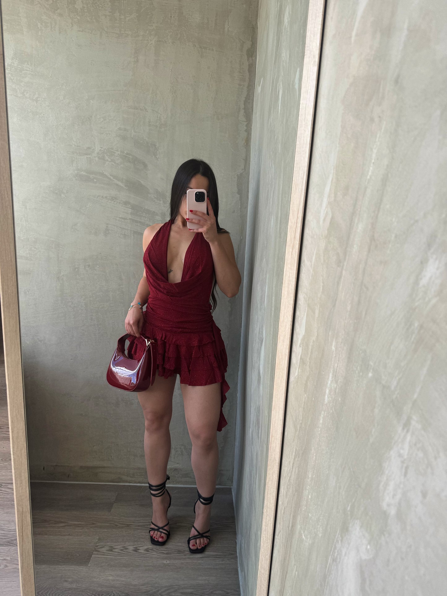 Red Glitter Halter Dress