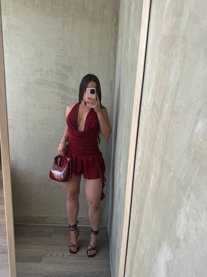 Red Glitter Halter Dress