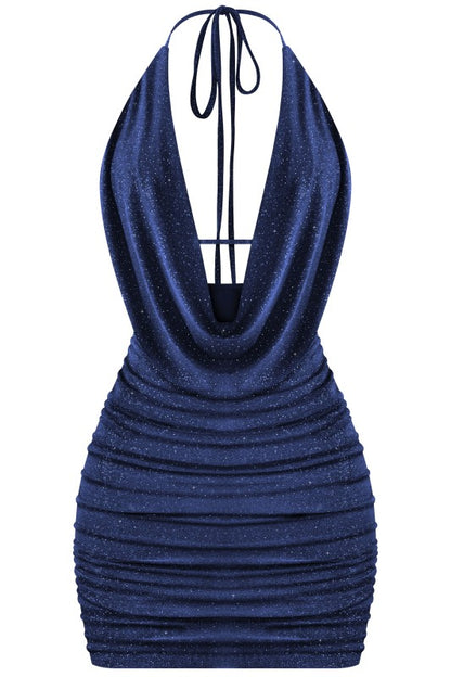 Navy Glitter Halter Dress