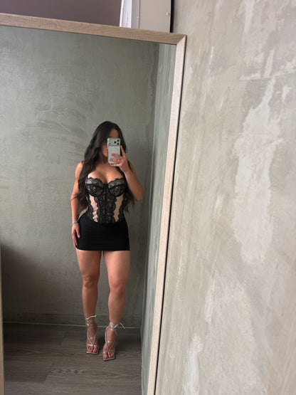 Black Lace Nude Corset