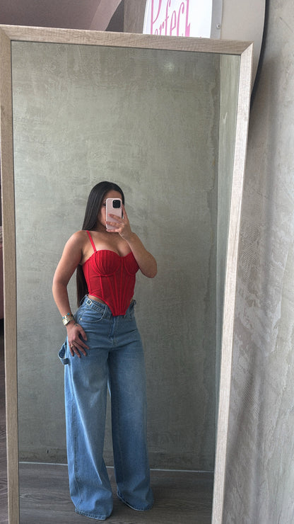 Red Mesh Bustier Top