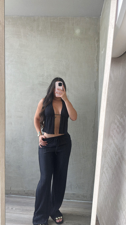 Black Halter Top & Pants Set