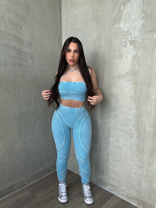 Baby Blue Mineral Wash Leggins Set