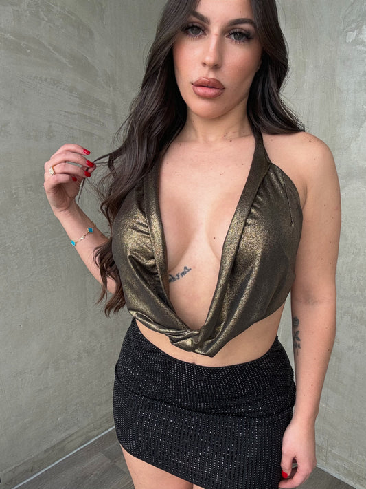 Gold/Black Halter Top