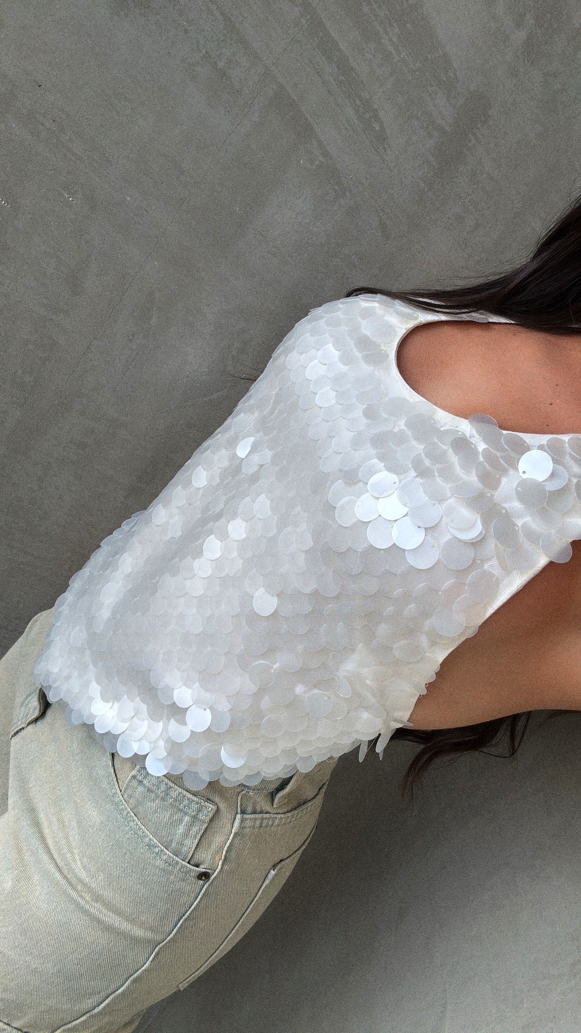 Sequin Cream Halter Top