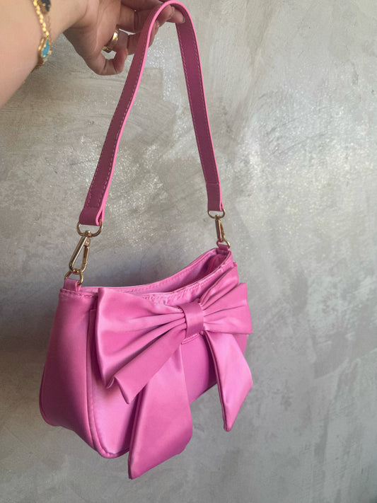 Pink Satin Bow Shoulder Bag