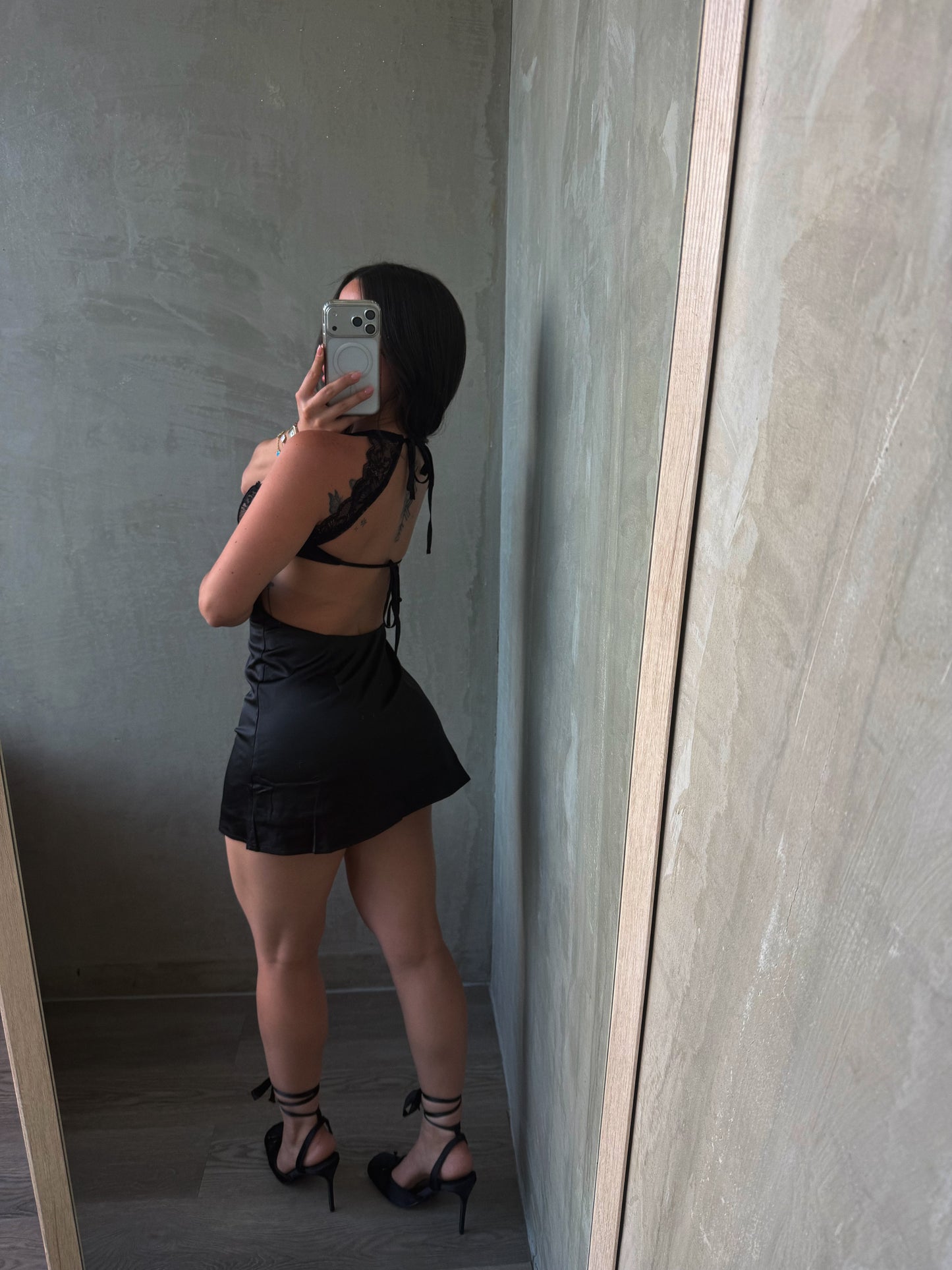 Black Lace Satin Dress
