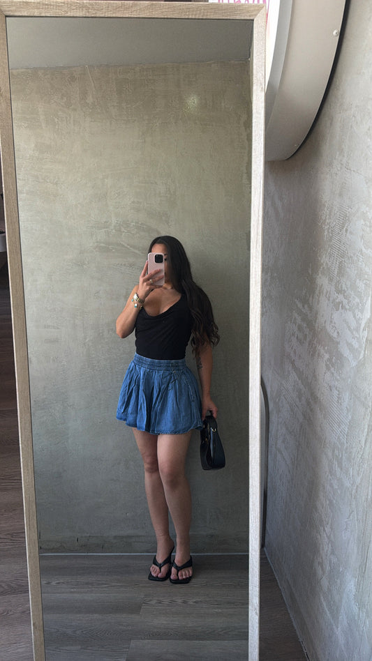 Denim Pleated Skirt