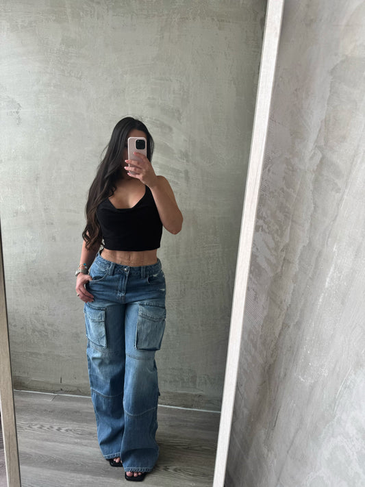 Denim Cargo Pants