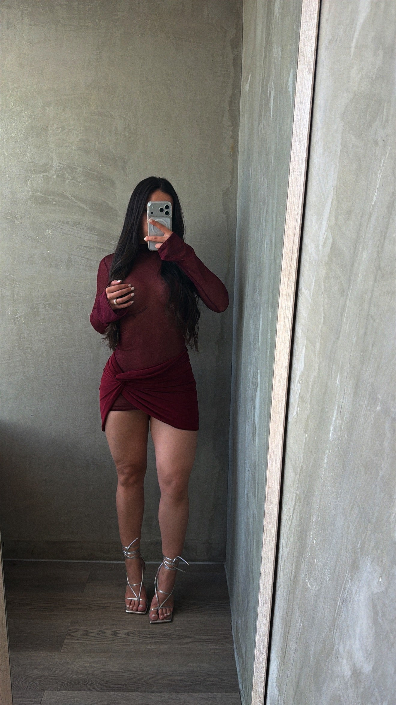 Burgundy Glitter Mesh Dress