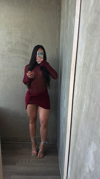 Burgundy Glitter Mesh Dress