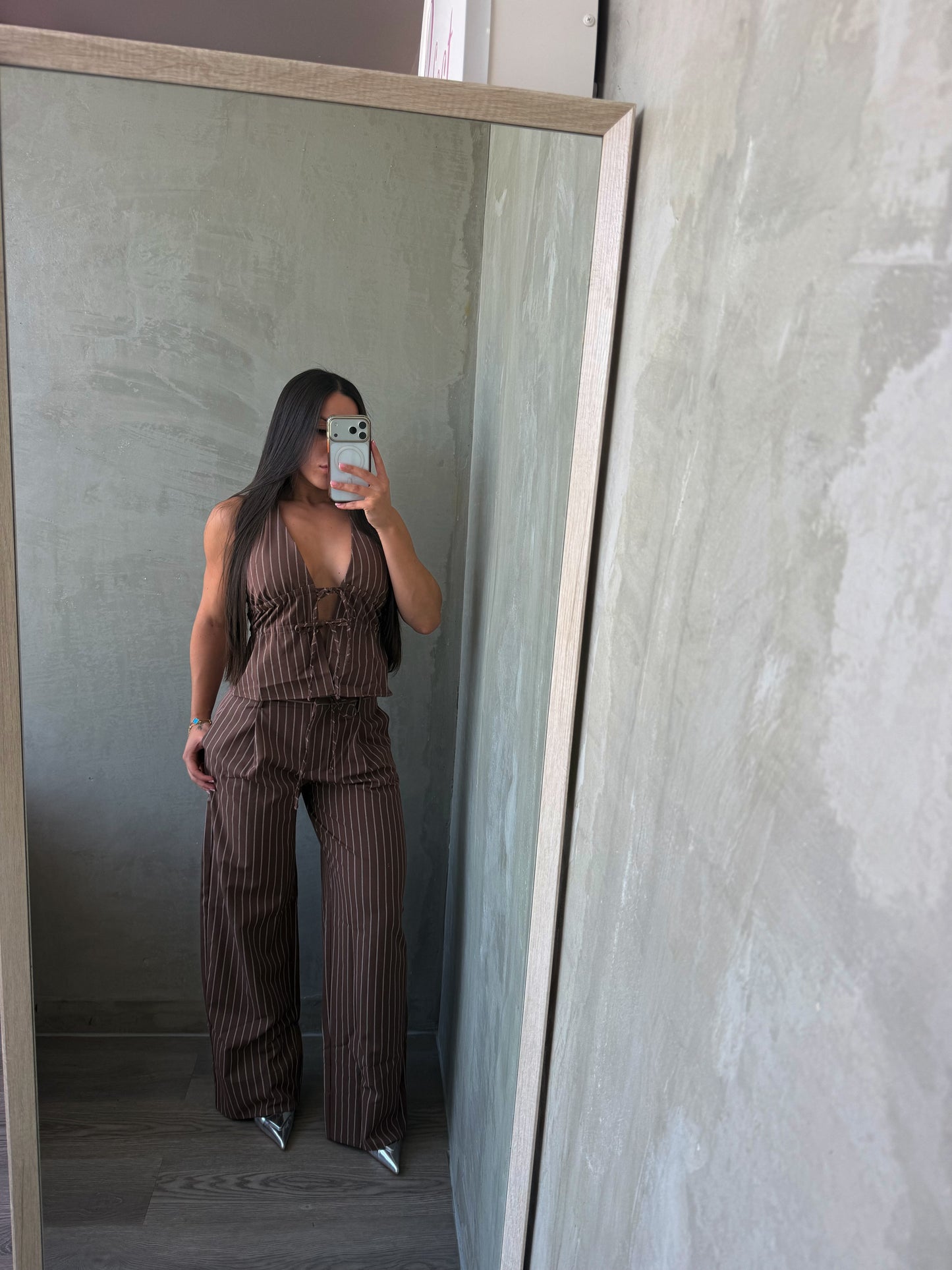 Mocha Stripes Pants Set