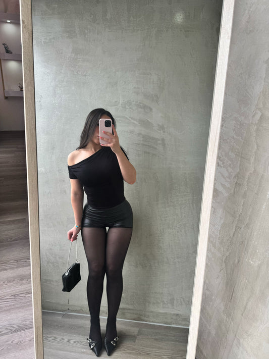Black Matte Leather Shorts