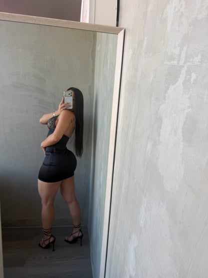 Black Lace Satin Dress