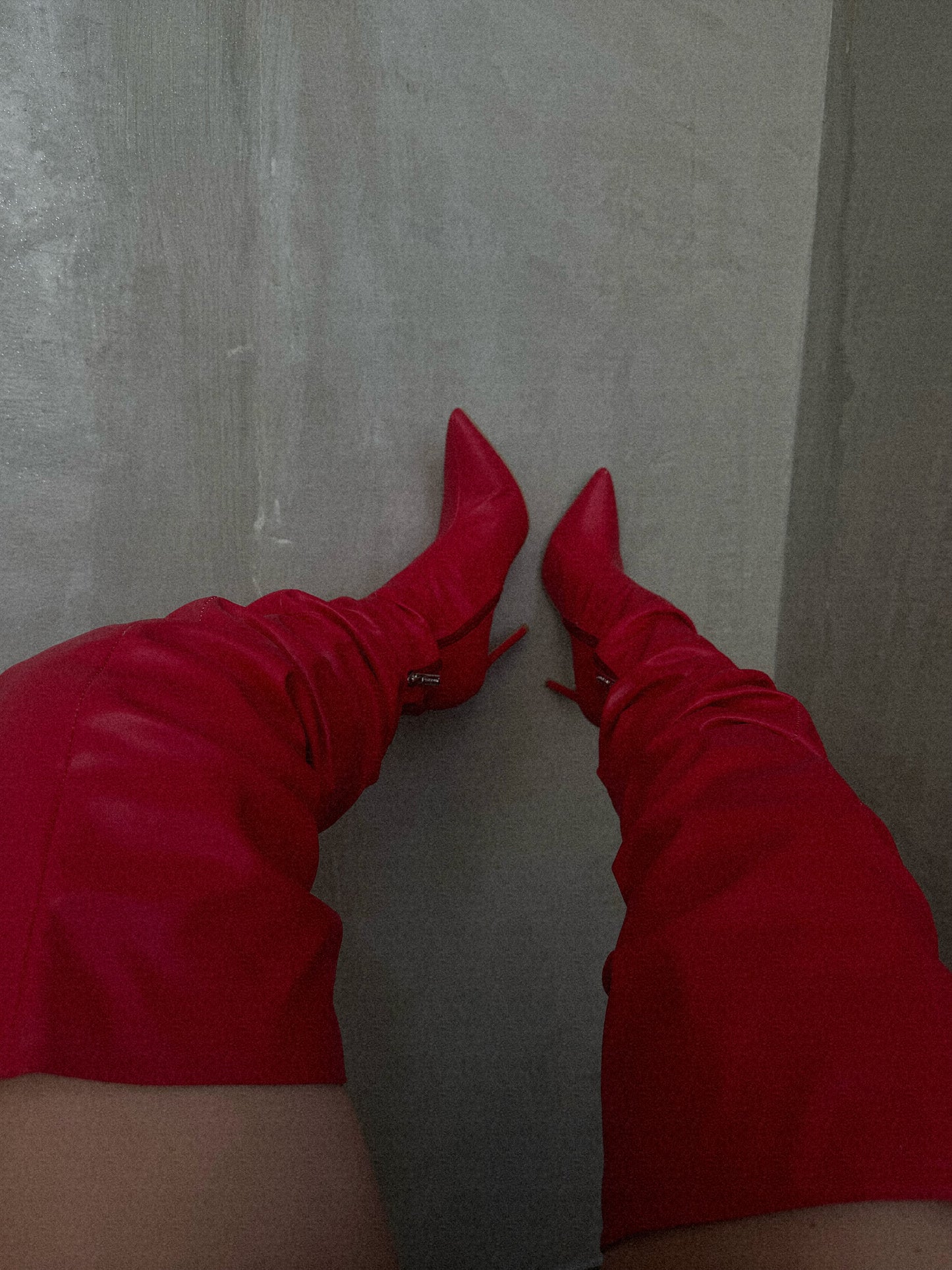 Red Leather High Boots