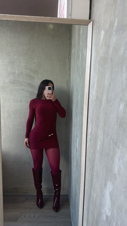 Burgundy Long Sleeve Dress
