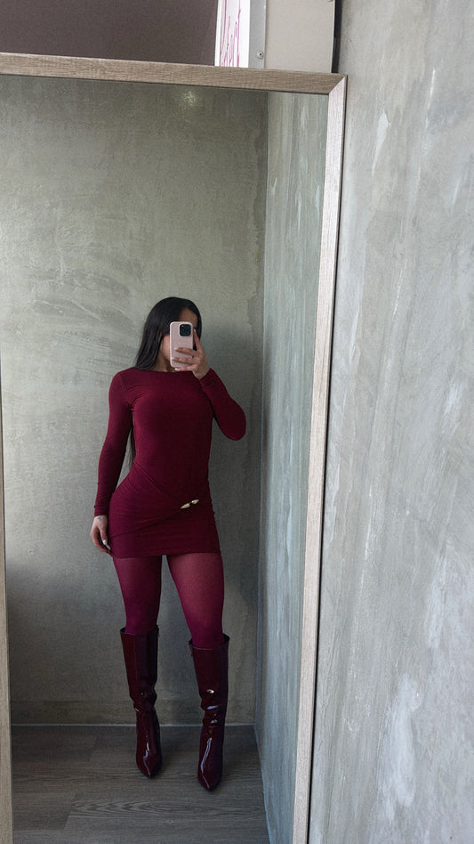 Burgundy Long Sleeve Dress