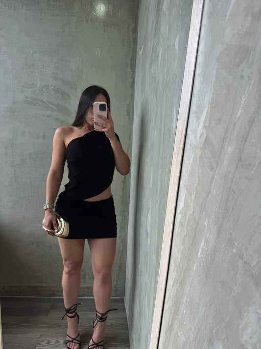 Black Asymmetrical One Shoulder Dress