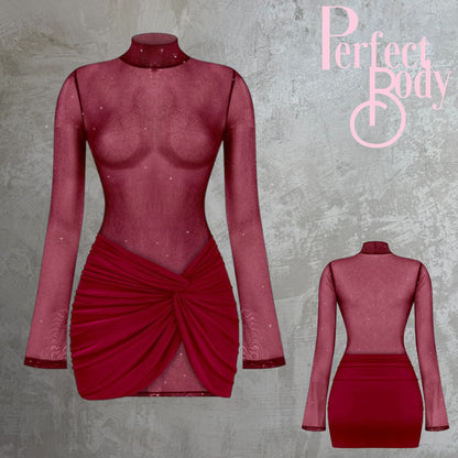 Burgundy Glitter Mesh Dress