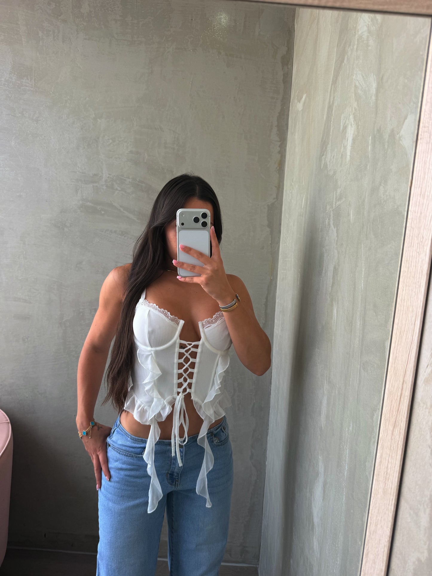 White Ruffled Mesh Top