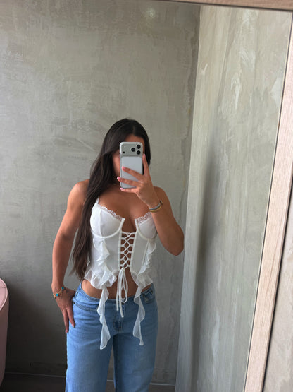 White Ruffled Mesh Top