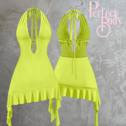 Lime Halter Ruffled Dress