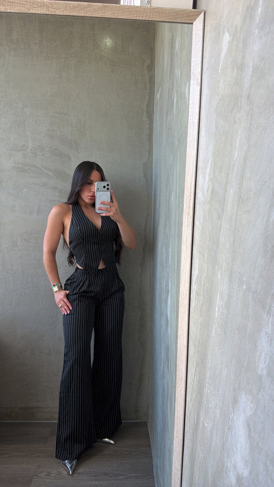 Black & White Stripes Vest & Pants Set