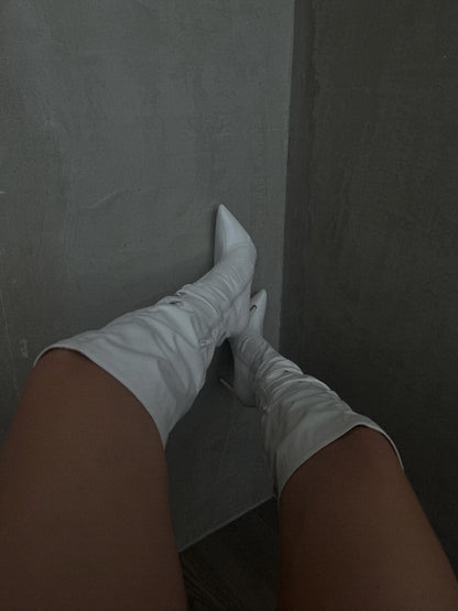 White Leather High Boots