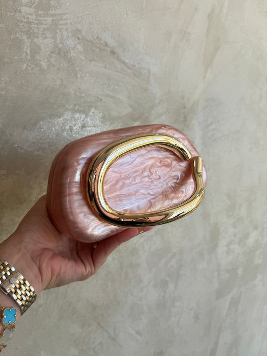 Pink Marble Metal Handle Clutch
