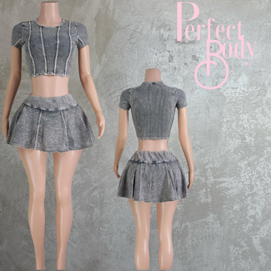 Acid Charcoal Mineral Wash Crop Top & Skort Set